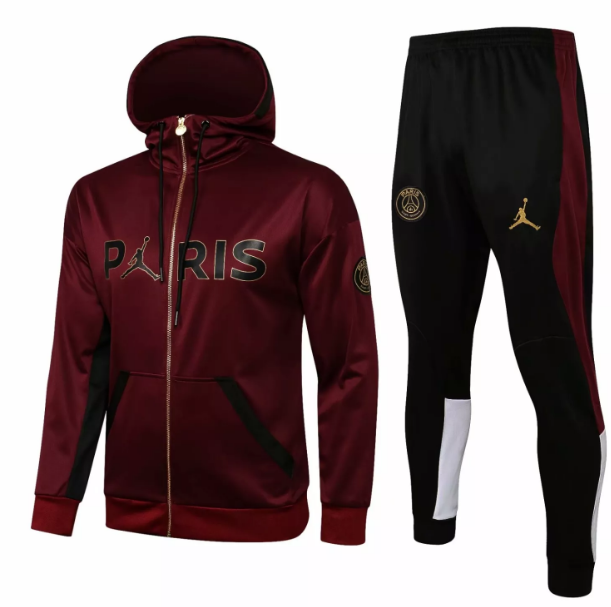 2021/22 PSG X Jordan Wine Red Training Kits Hoodie Jacket with Pants